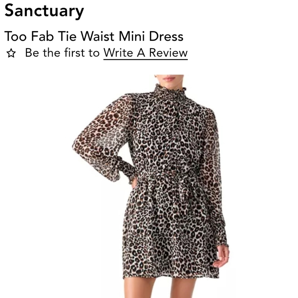 Sanctuary Too Fab Smocked Short Mini Dress Leopard Print, Size S NWT - Picture 10 of 10